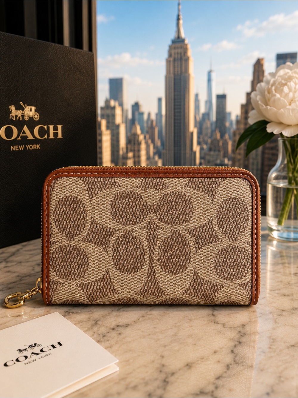 Coach small signature jacquard zip around wallet card case